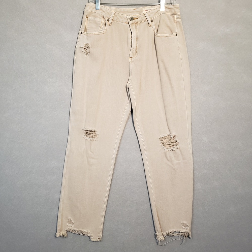 Wish List L Alex Distressed Dad Jean Twig Tan Rip Raw Hem Grunge Boho Streetwear